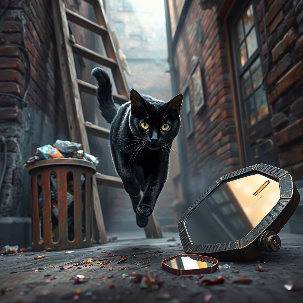Black Cat Under Ladder: Mystical Street Scene