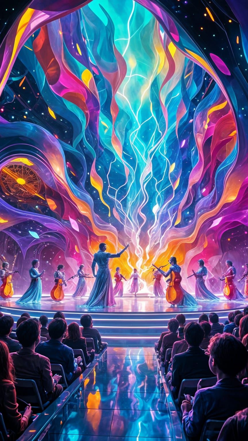 Cyberpunk Symphony: A Holographic Conductor Leads Futuristic...