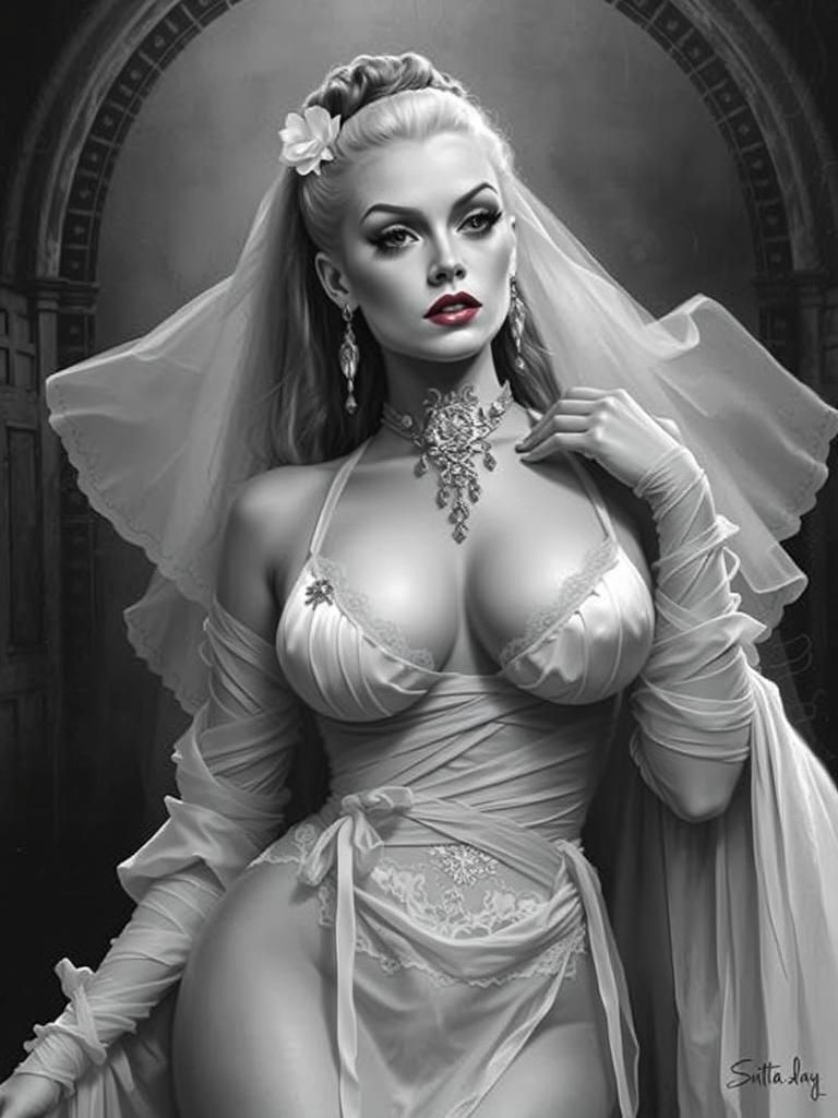 Bride of Frankenstein Pinup in Oil Painting Style