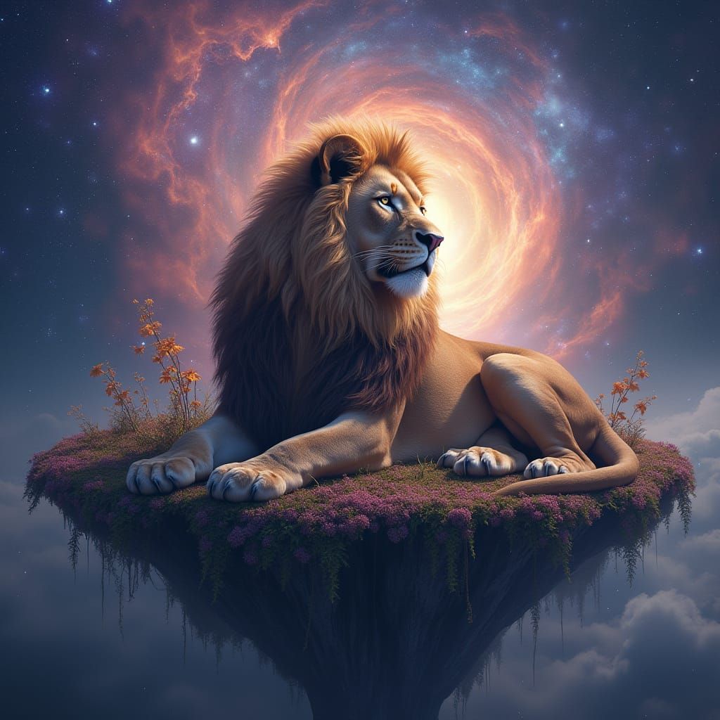 Celestial Lion with Star Mane on Floating Island