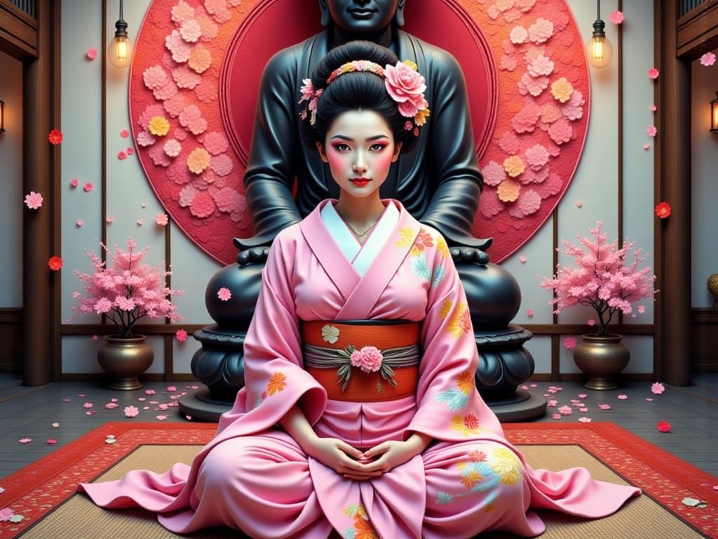 Ethereal Geisha in Japanese Dojo: Whispers of Sakura Dreams