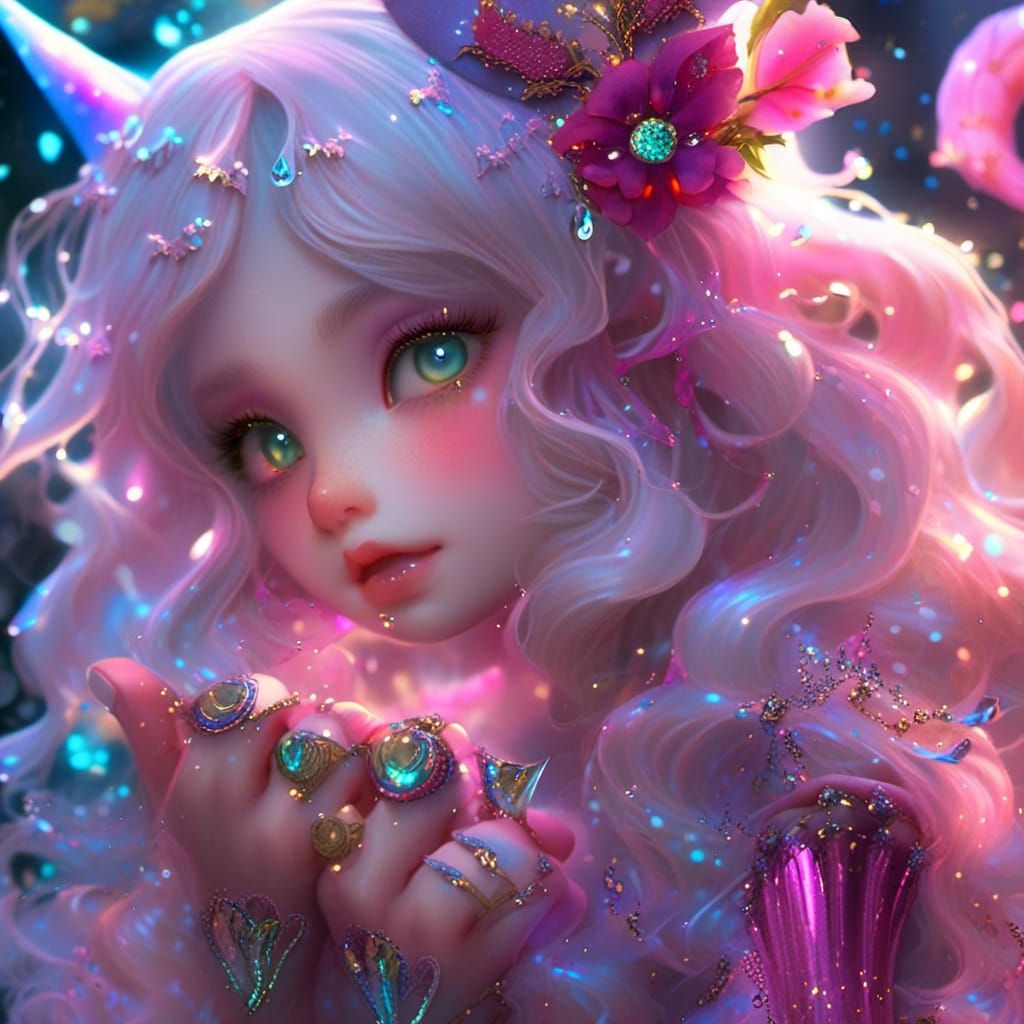 Rainbow Fur Angelic Monkey in Fantasy Art Style