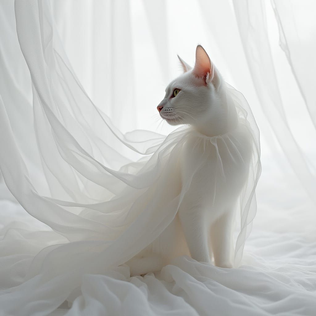 Ethereal Chiffon Cat Silhouette in Soft, Diaphanous Layers