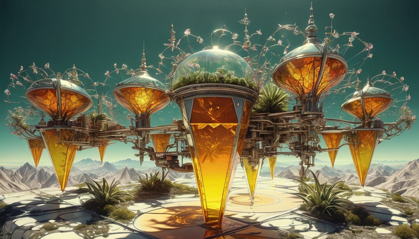 3D above view beautiful solarpunk aetherpunk idyllic utopian...