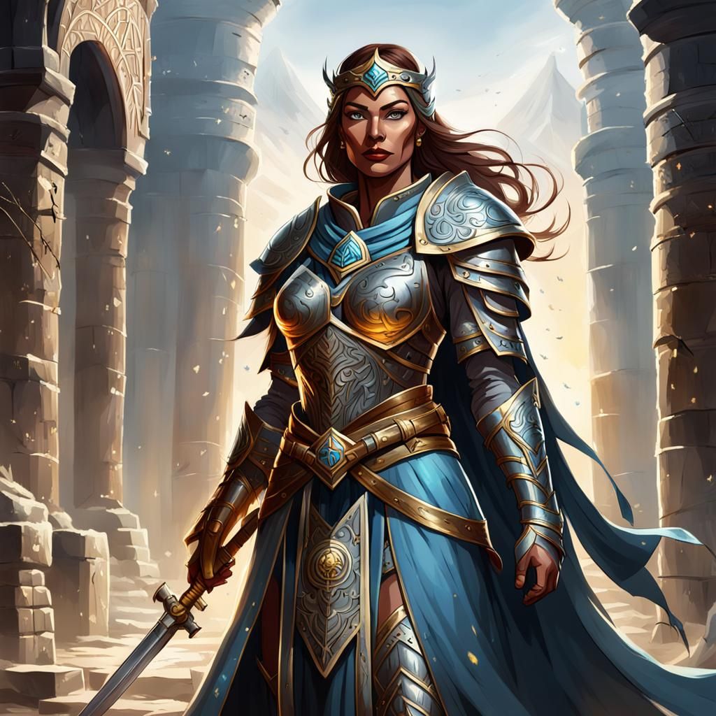 Warrior Priestess Ready for Battle: Cartoon Style