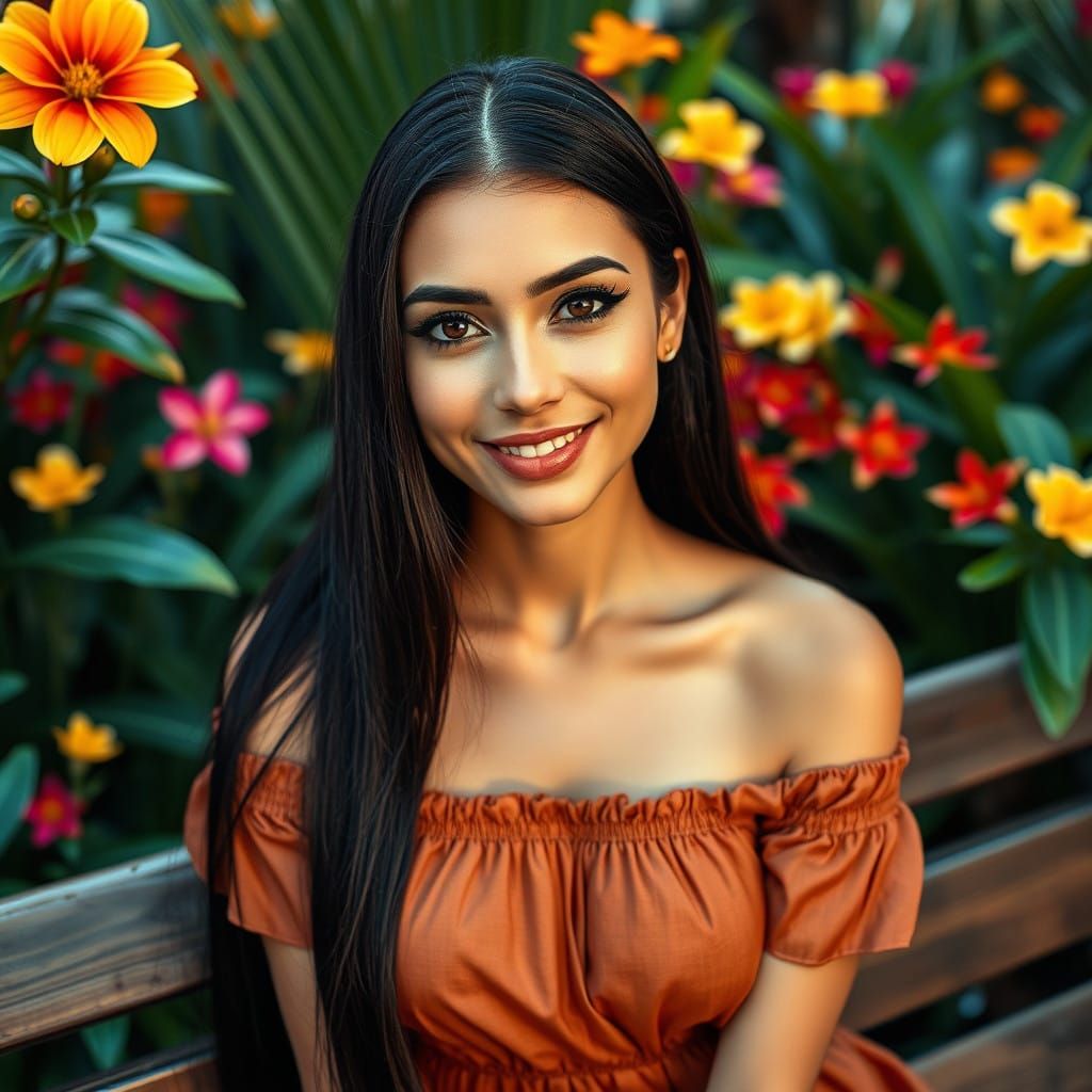 Elegant Italian Beauty Queen in Tropical Garden