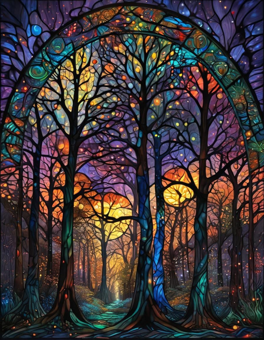 Bioluminescent Stained Glass Abstract Dot Art