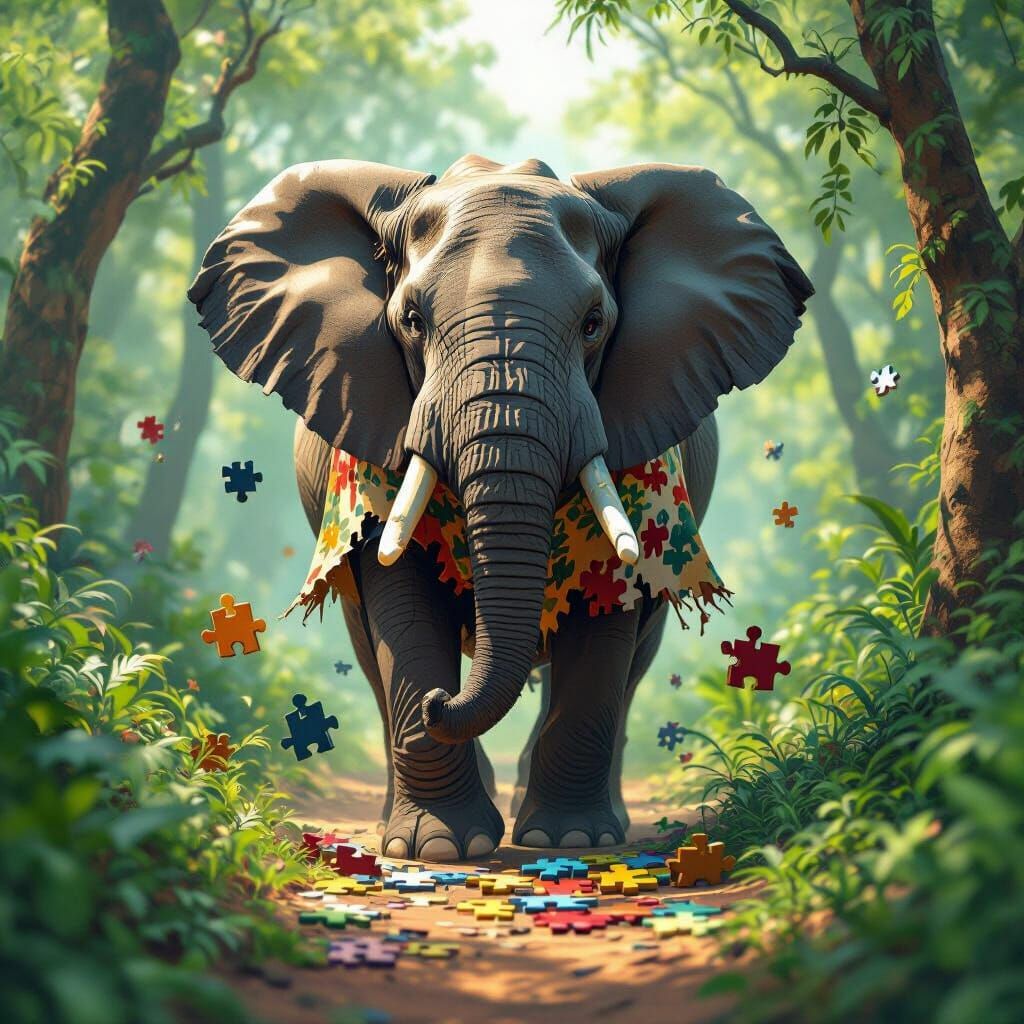 Elephant Rampage Through Jungle as Pixar-style 3D Art
