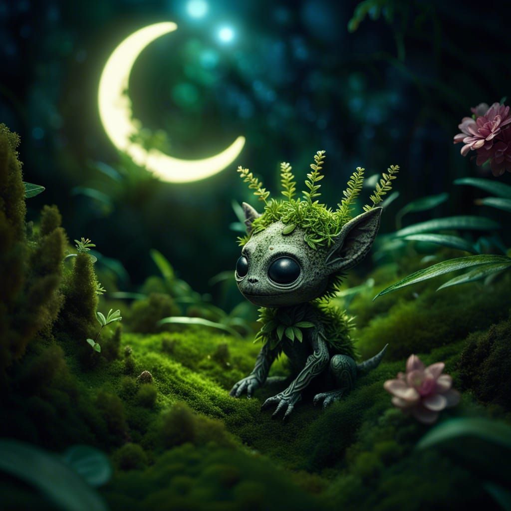 Lush Alien Creature in Jungle at Night
