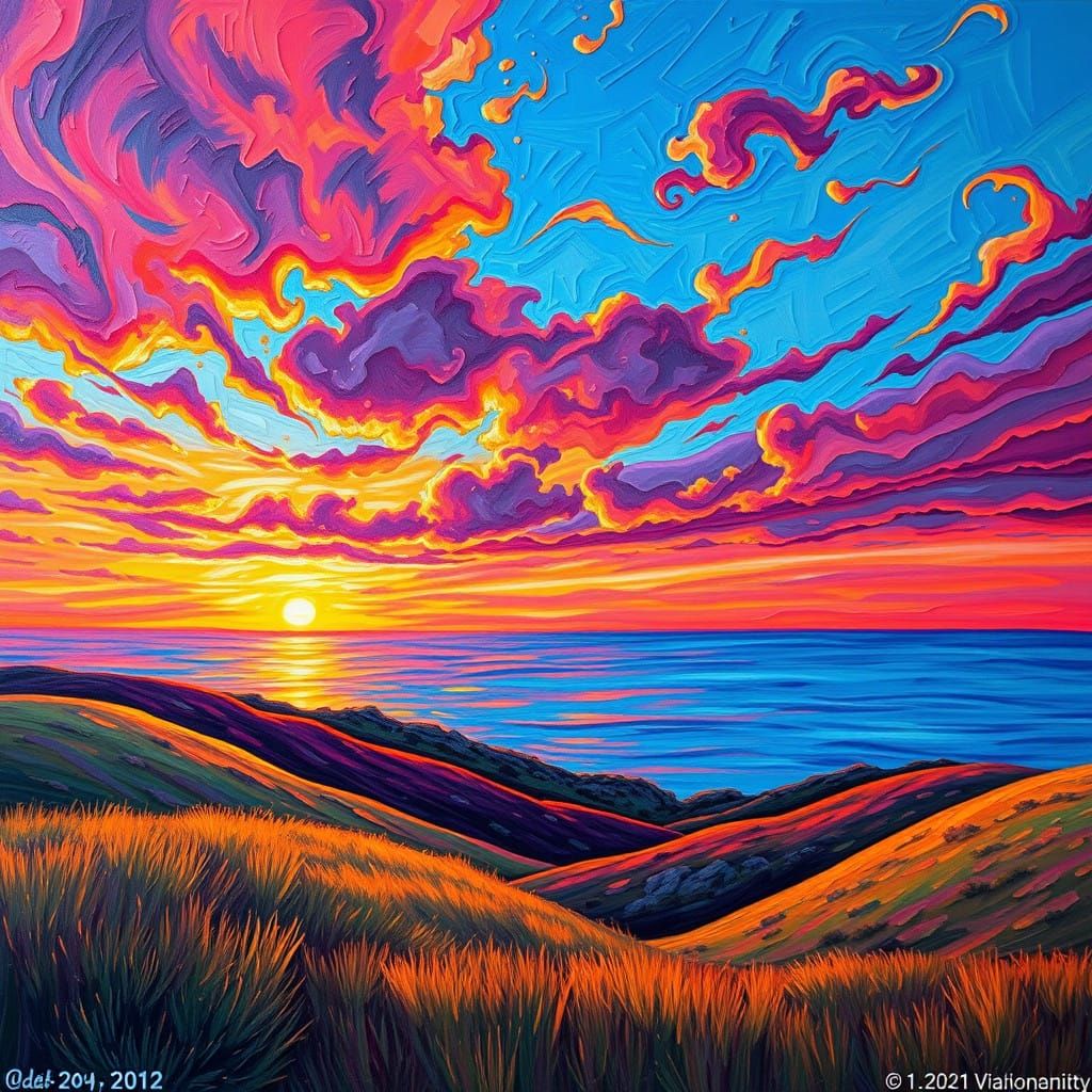 Expressive Sunset Landscape in Thick, Heavy Brushstrokes