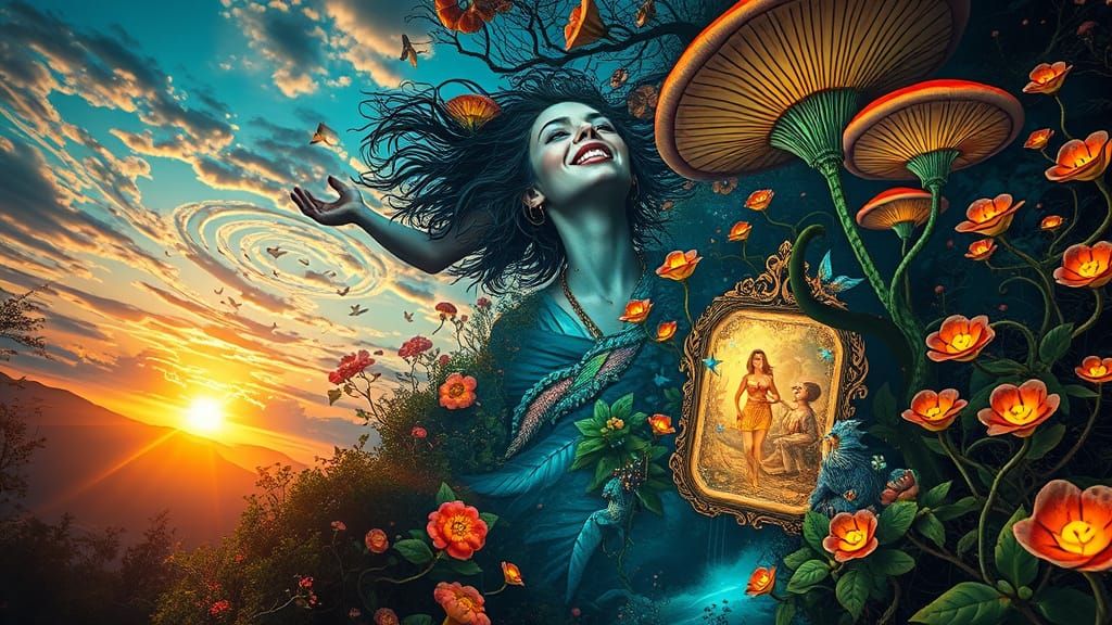 Dreamlike Surrealism of a Woman in a Labyrinth of Light