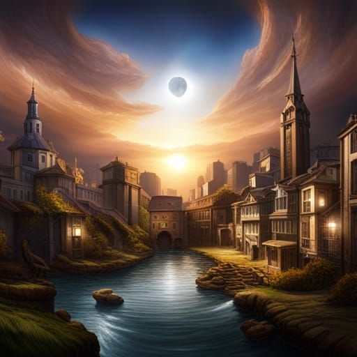 Heavenly City Radiance in Detailed Matte Painting