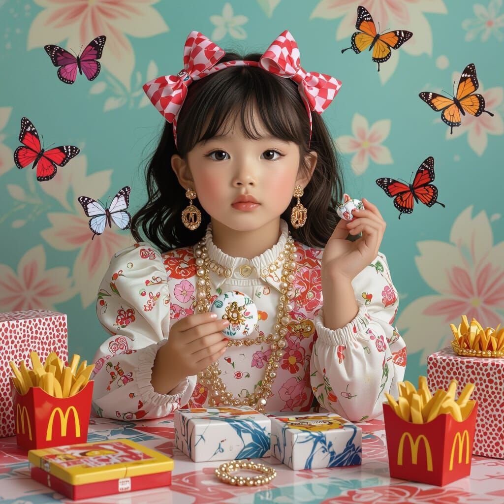 Girl in Whimsical Pop Surrealist McDonald's Scene