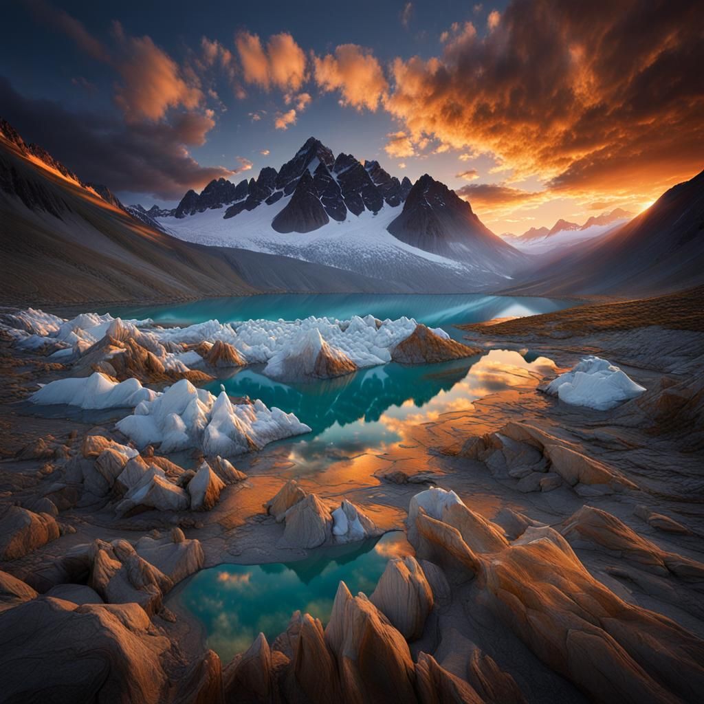 Glacial Lake Sunset Landscape Photography