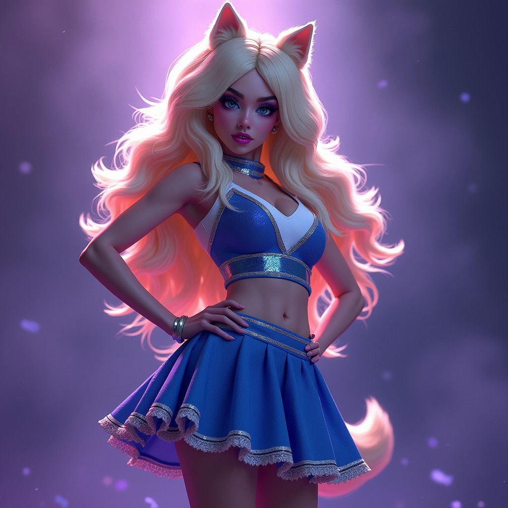 Werewolf Cheerleader in Electric Blue: Matte Painting