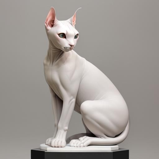 Elegant White Marble Sphynx Cat Sculpture