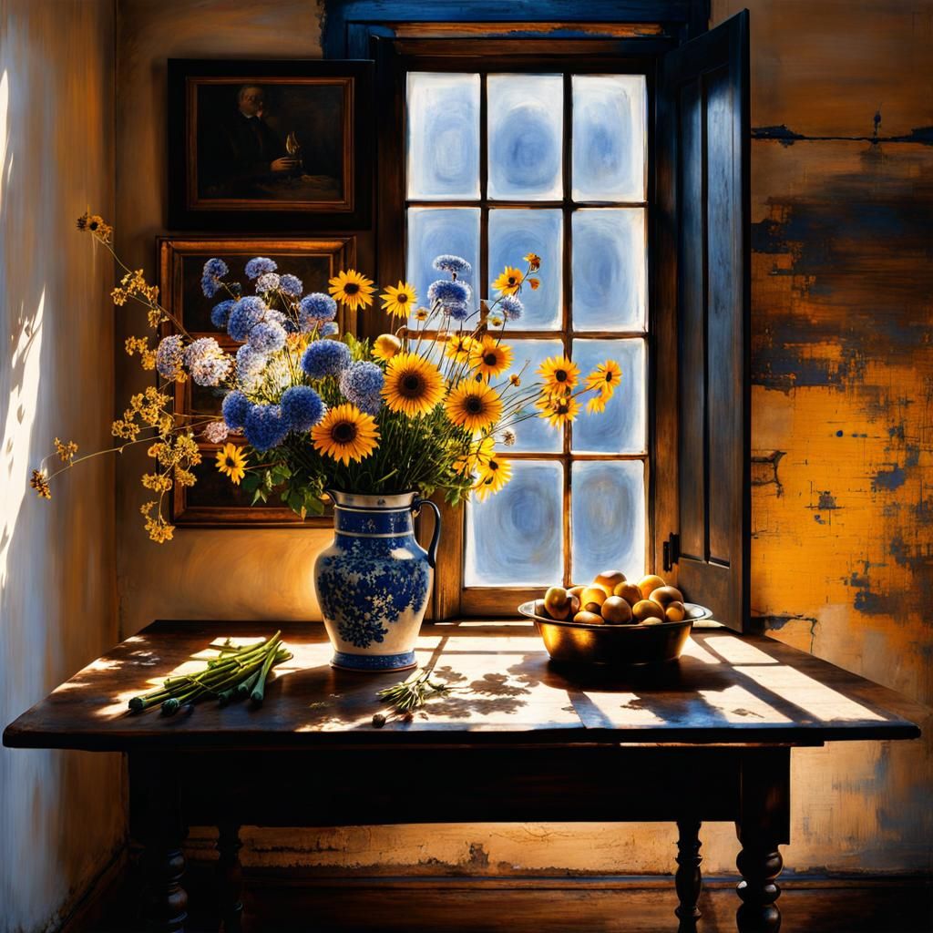 Dried Flowers Still Life Inspired by Vermeer and Pollock