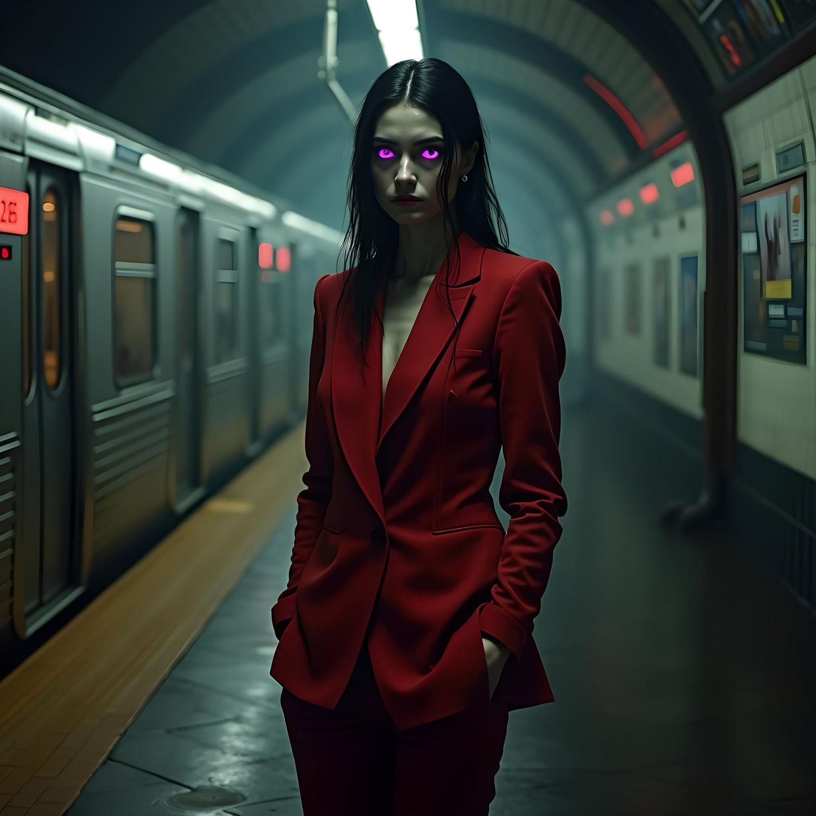 Sinister Woman on Subway Platform