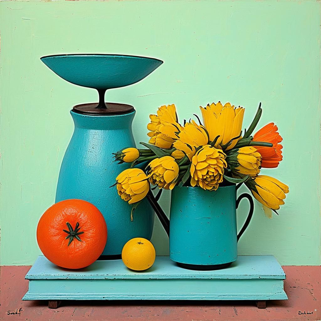 Colorful Whimsical Still Life in Graphic Style