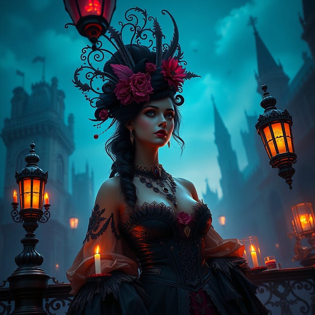 Gothic Courtesan in Victorian London's Shadowy Splendor