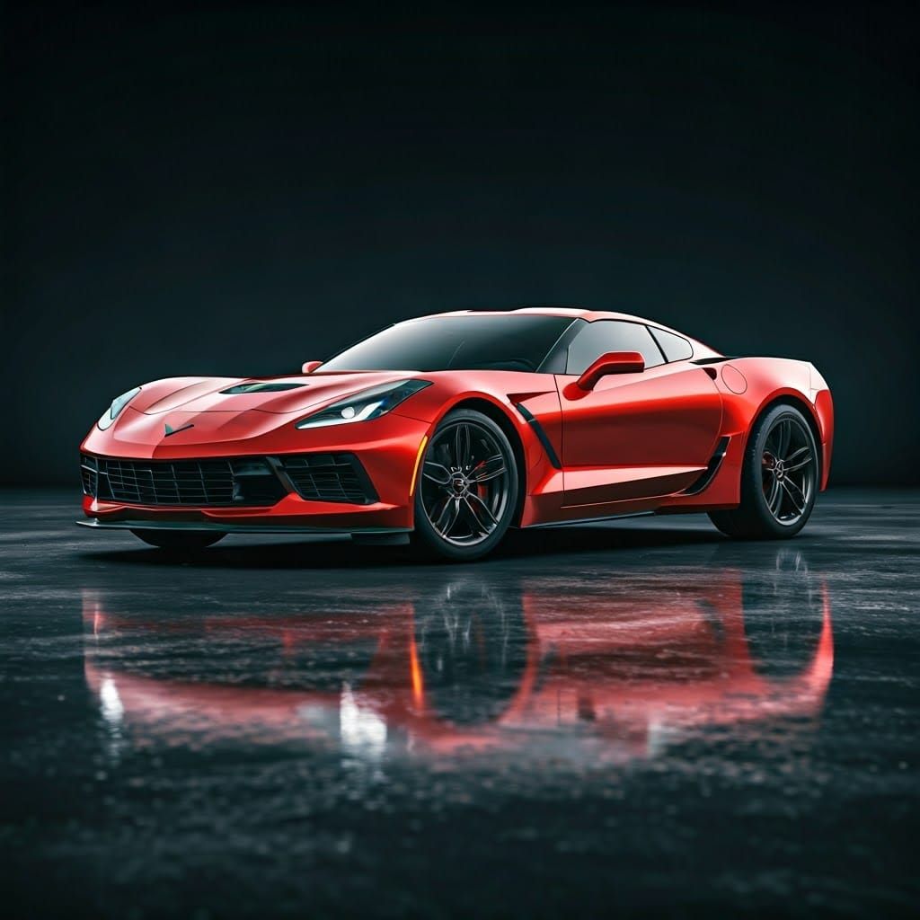 Sleek Vermilion Corvette in Futuristic Style