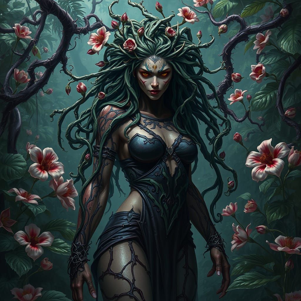 Flora Menace: Botanical Supervillain in Dark Fantasy Style