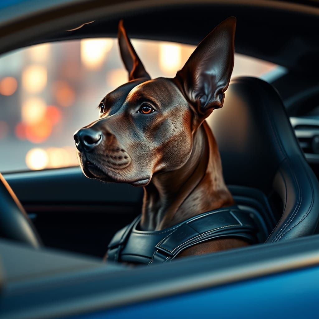 Hyper-Realistic Thai Ridgeback Dog in a Modern Sport Car