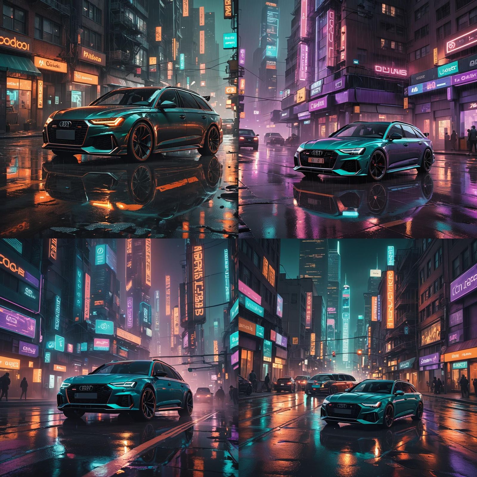 Audi RS6 in Cyberpunk City with Neon Lights