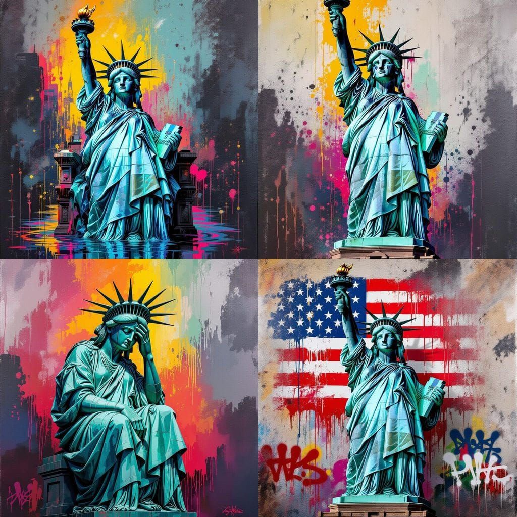 Statue of Liberty Crying in Graffiti Art Style