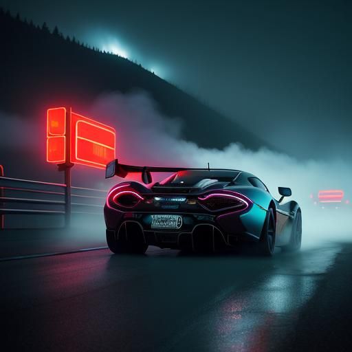 McLaren Drifting on Neon Mountain Pass