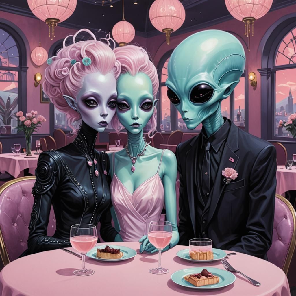 Aliens on a Date: Pastel Goth Illustration