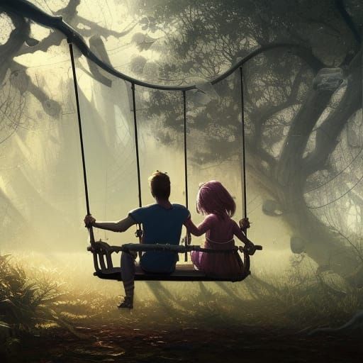 Couple on Swing Set: Detailed Concept Art
