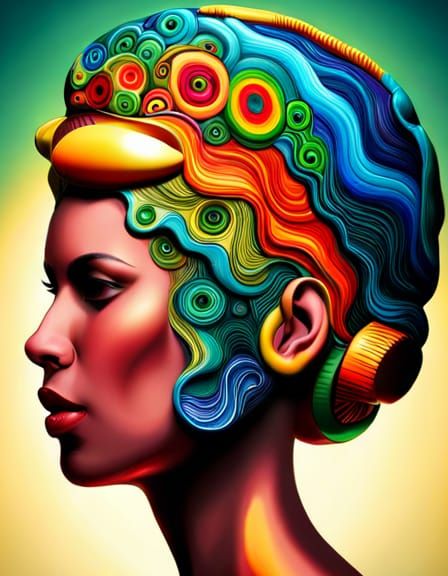 Woman with Ornate Helmet in Hyperrealistic Splash Art