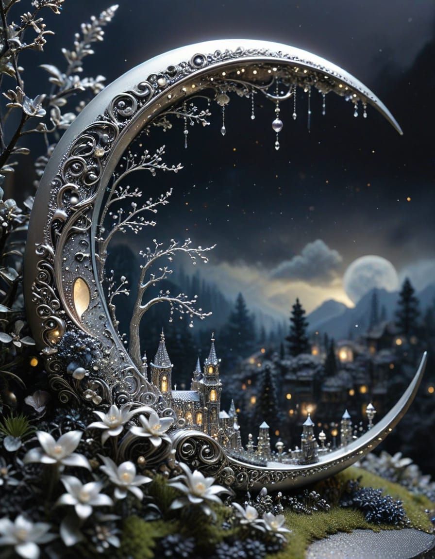 Ethereal Silver Moon With Diamond City