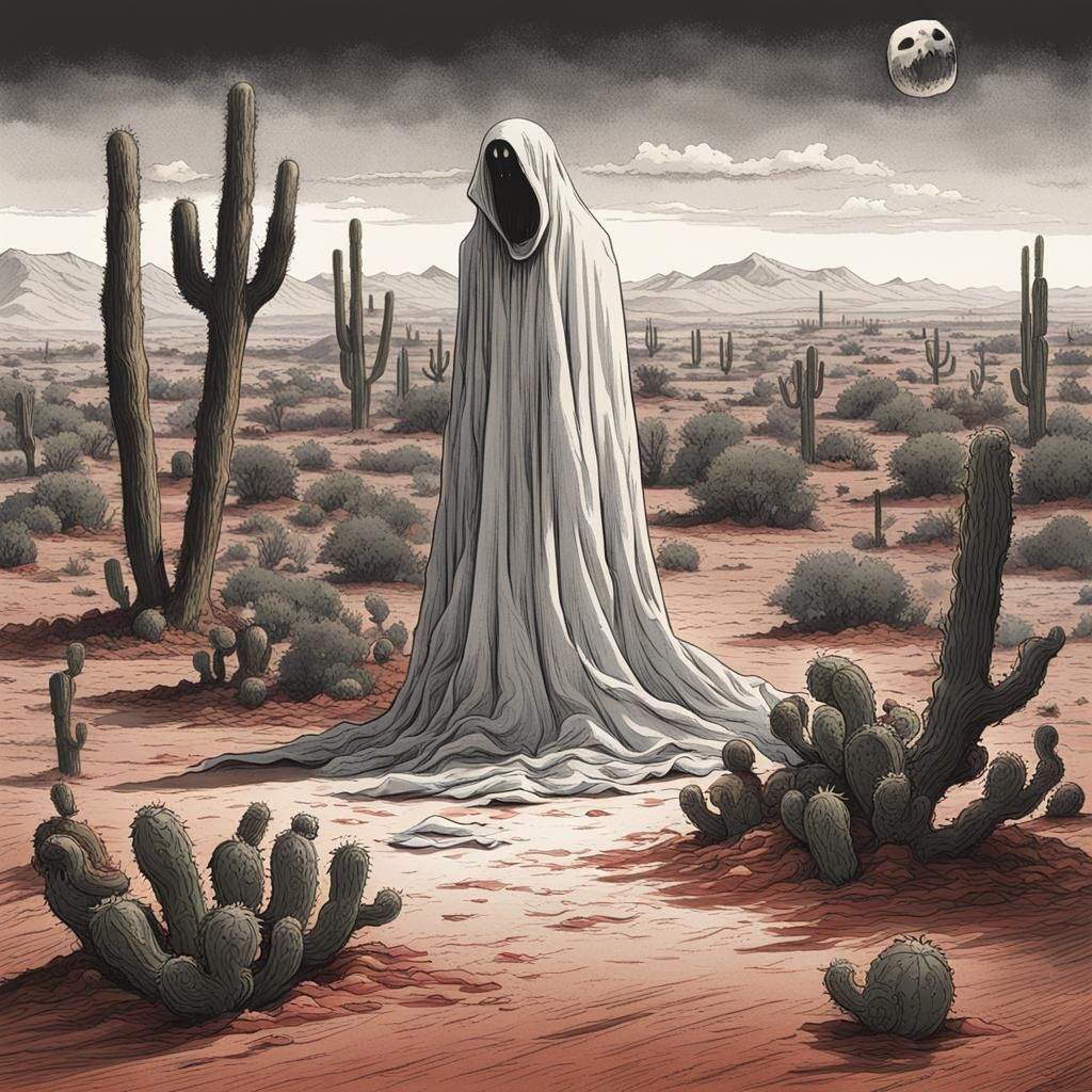 Ethereal Ghost Haunts a Desert Wasteland