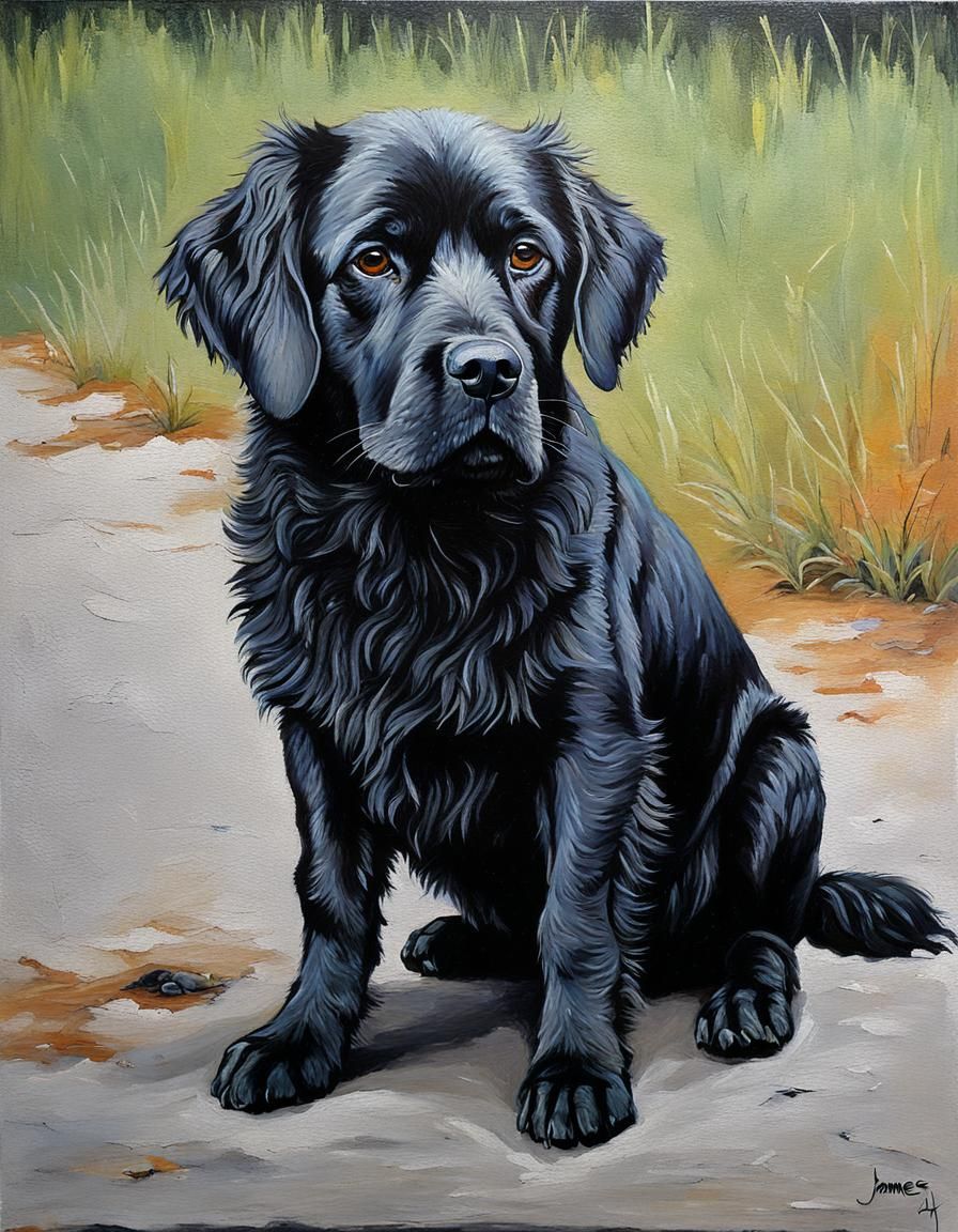 Lost and Sad Dog in Oil Painting Style