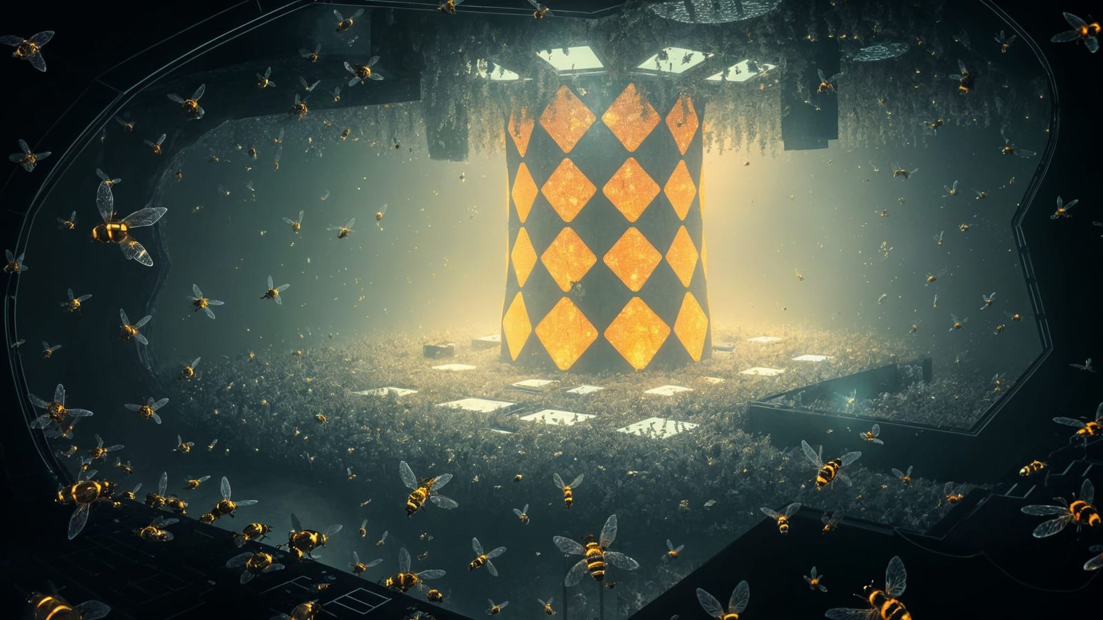 Ethereal Electronic Bee Metropolis with Bio-Luminescent Bees