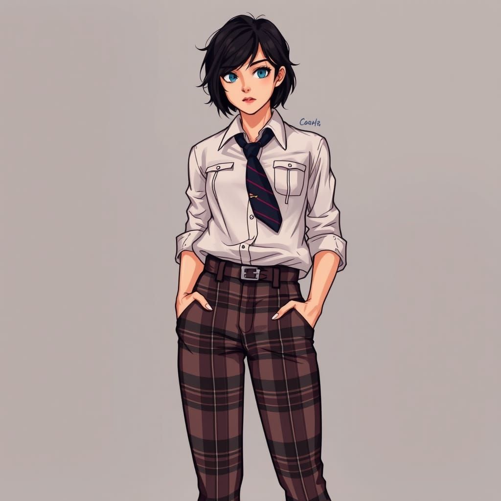 Cassandra Cain: Plaid Pants and Tie Outfit