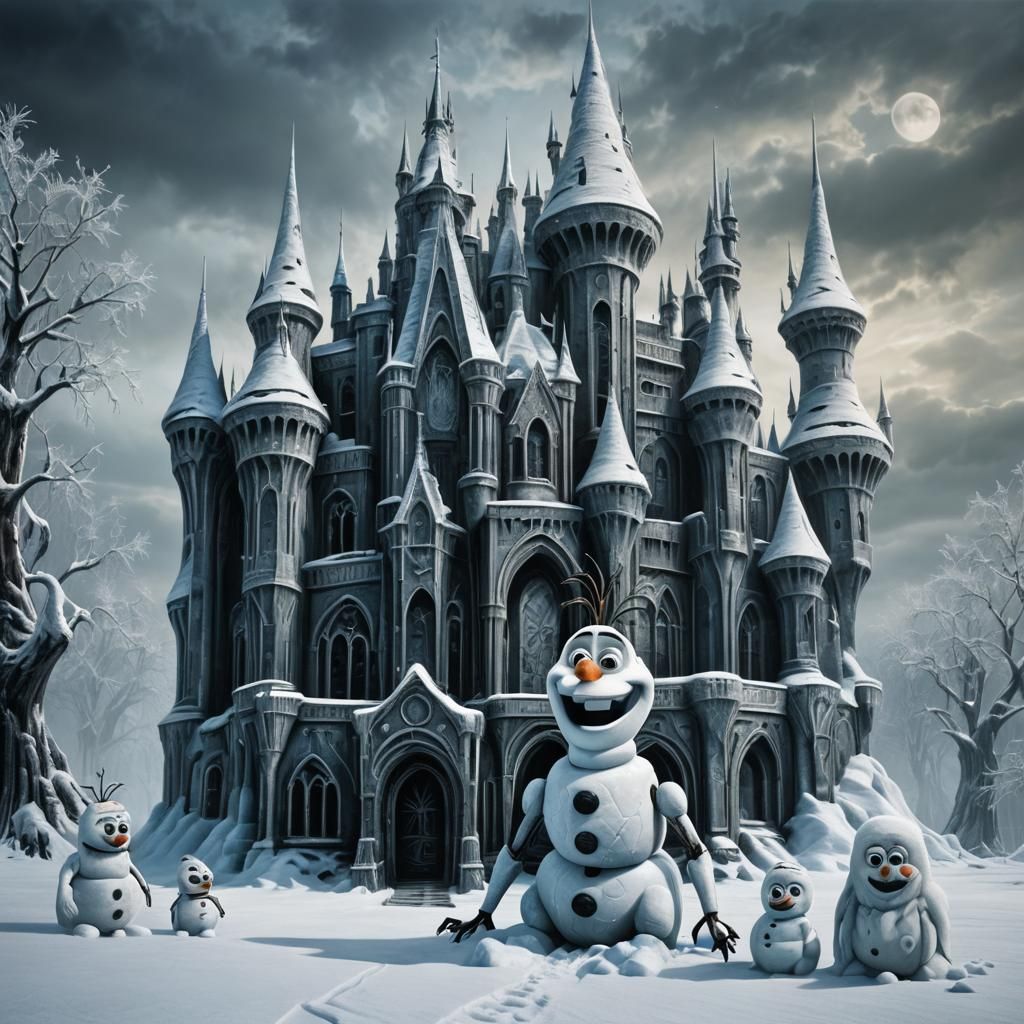 Frozen Castle and Olaf in H.R. Giger Style
