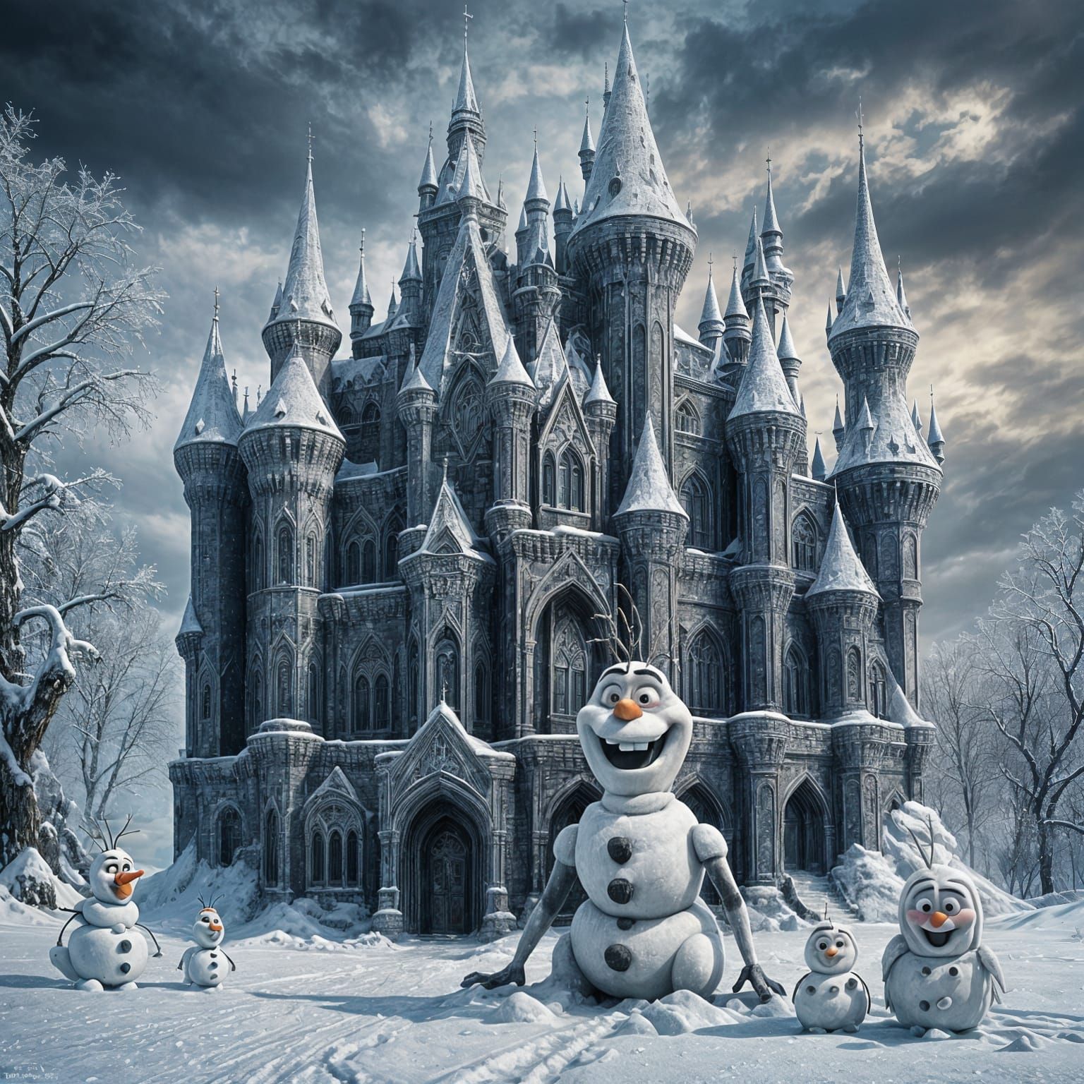 Biomechanical Frozen Castle with Figure, Giger Style