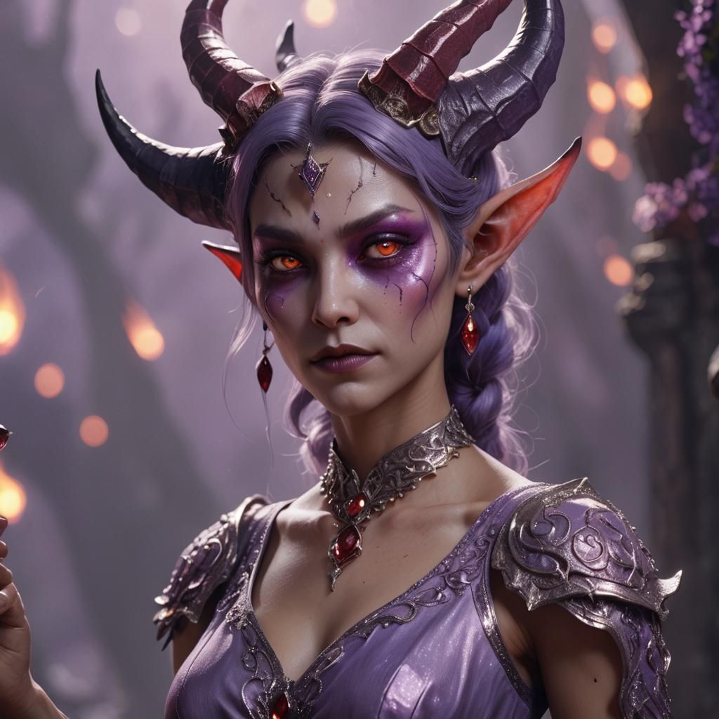Elegant Demoness in Lavish Purple Regalia
