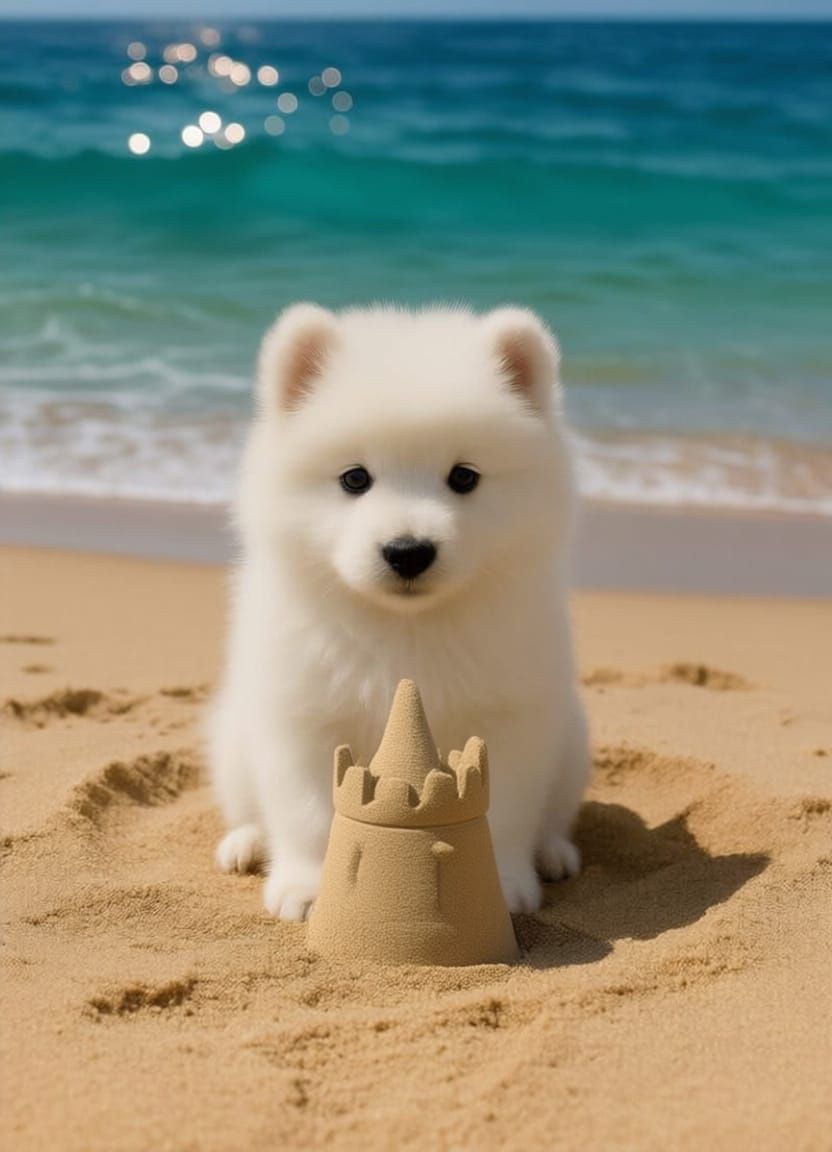 Surreal Dog Centered on Beach in Cinematic Style