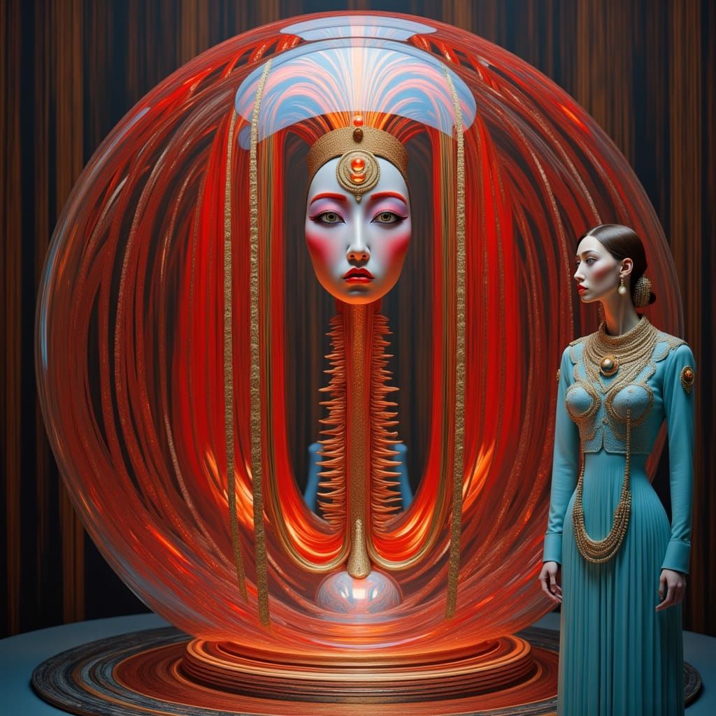 Alien Artifact in Cosmic Glow, Adorned by Golden Patterns