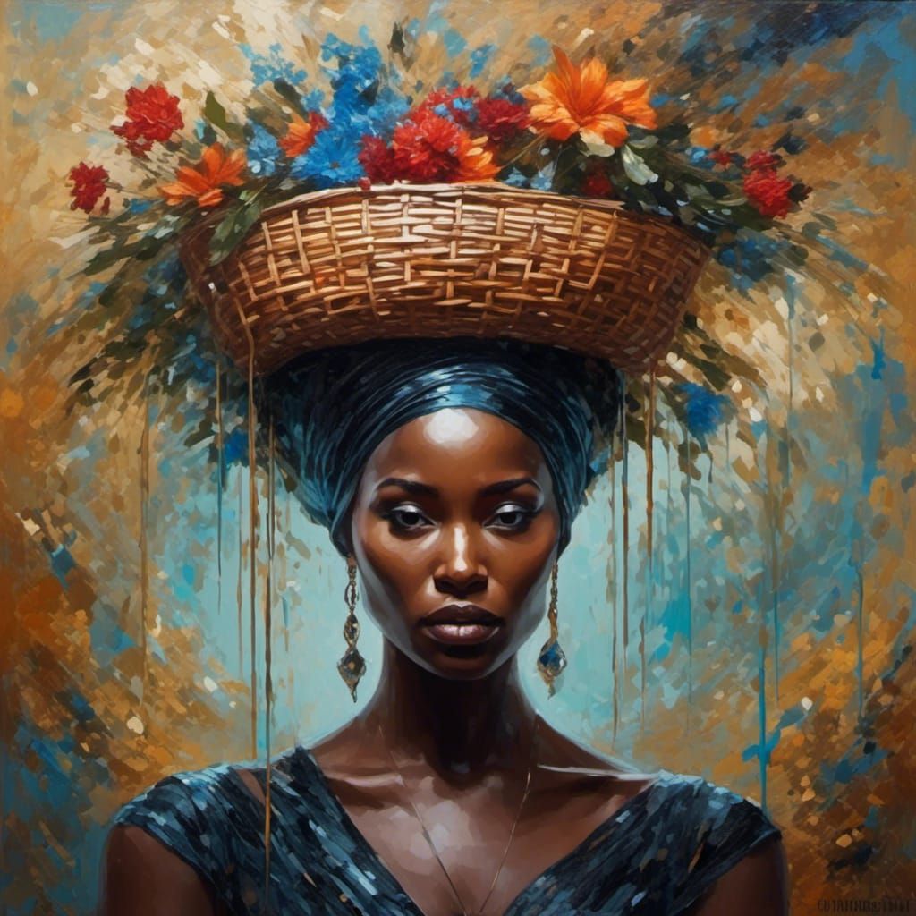 Surreal Woman with Basket, Black Arts Movement Style