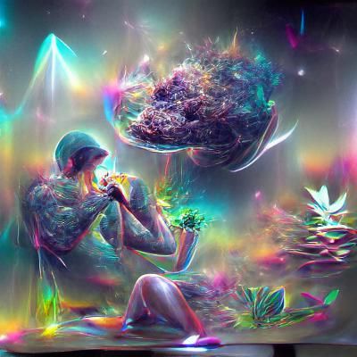 Astral Cosmic Illustration of Smoking Weed