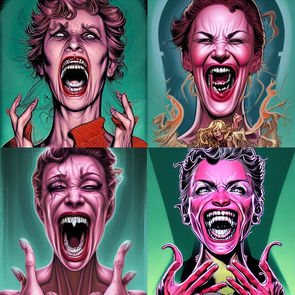 Distressed Woman Laughing in Asylum Comic Art