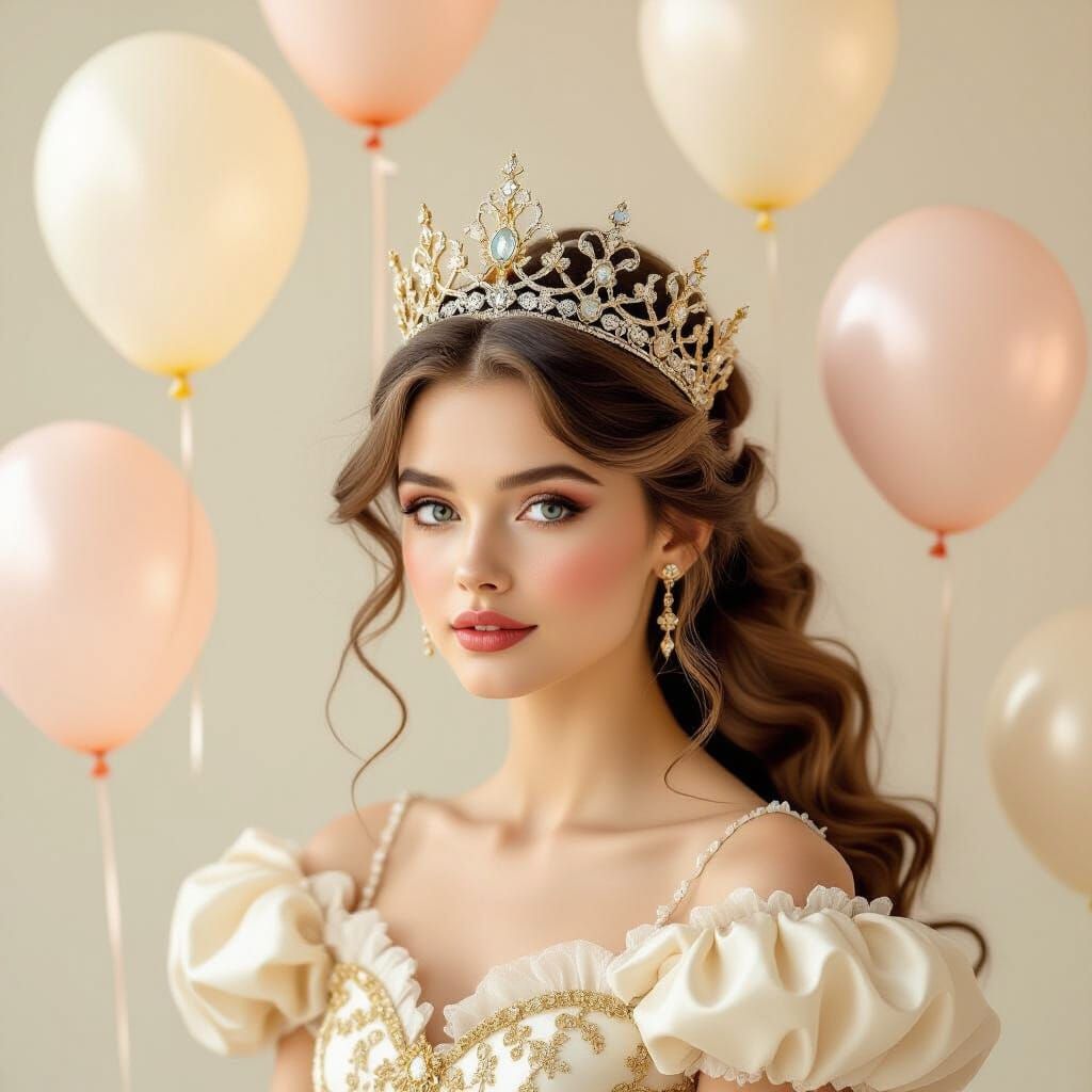 Elegant Princess Crown Surrounded by Balloons