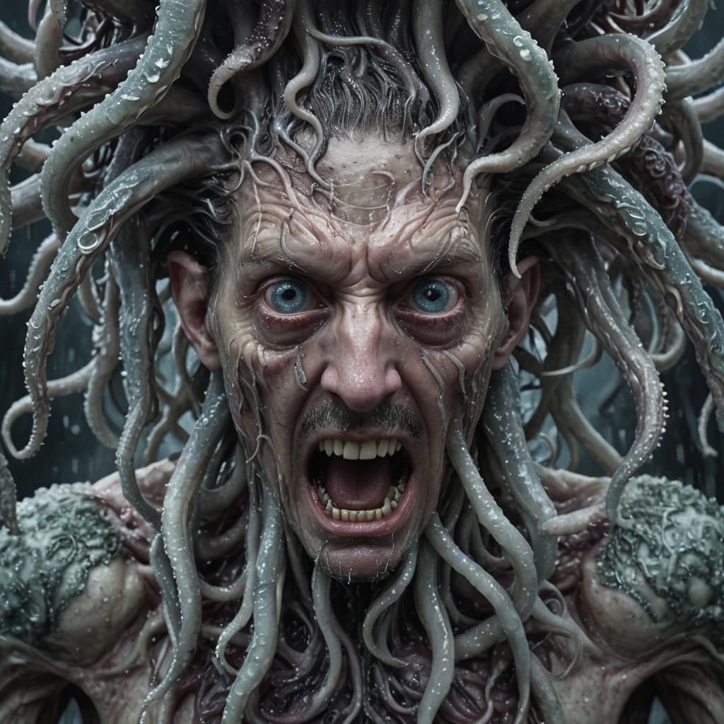 Terrifying Transformation: A Hyperrealistic Horror Scene