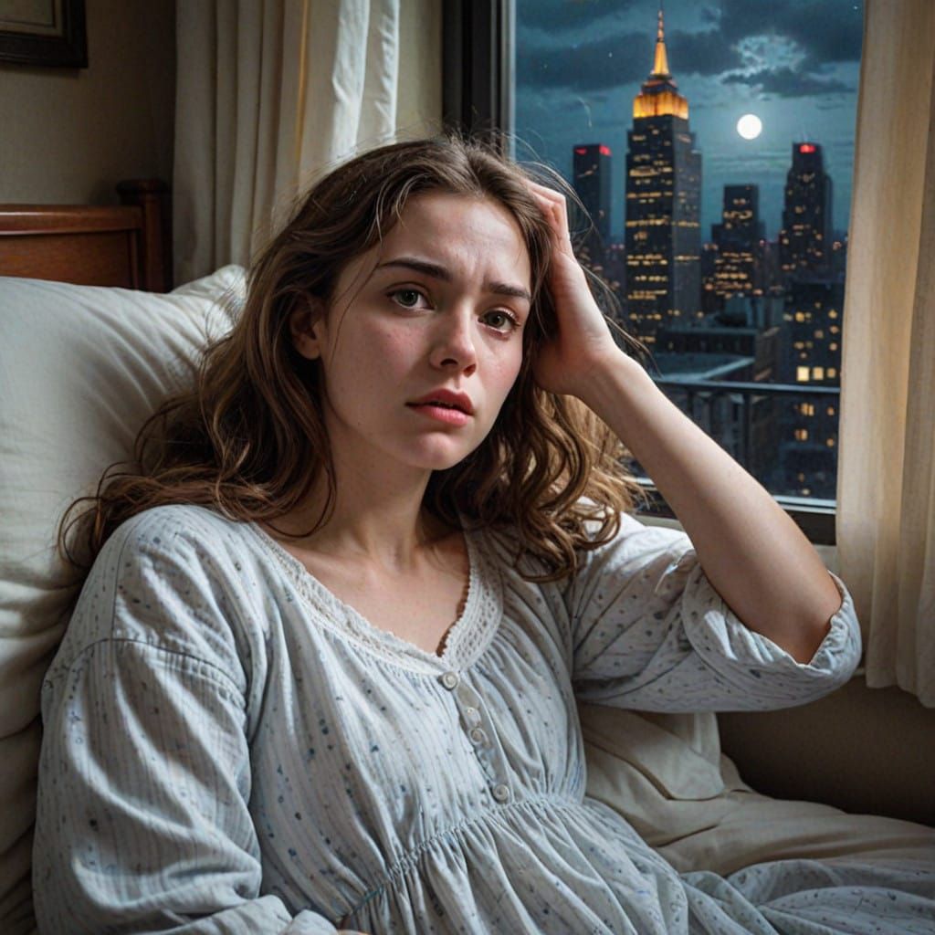 Young Woman Haunted by Dark City Nightmares