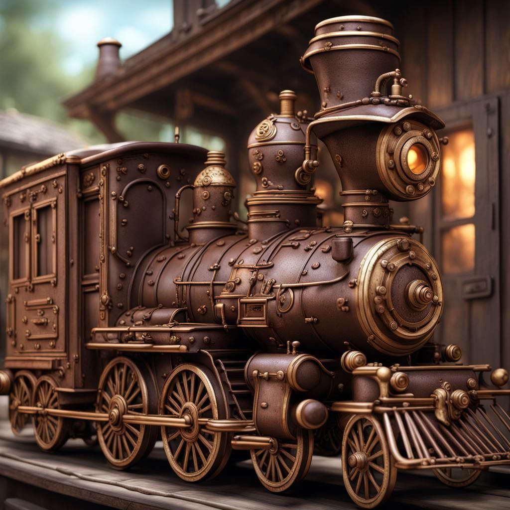 Chocolate Steampunk Train Cake in Cottage Kitchen
